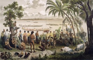 バサック川でのピローグレース、ドゥダールドラグリー（1823-68）による &39;Atlas du Voyage d&39;Exploration de l&39;Indochine&39;から、パリ1874年に発行（詳細は232562を参照）
