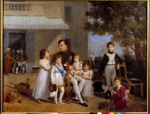 皇帝ナポレオン1世（1769-1821）がサン・クラウド城のテラスで家族の子供たちに囲まれている様子 1810年 ルイ・デュシス（1775-1847）による絵画 1810年 日の丸1,05x1,43 m
