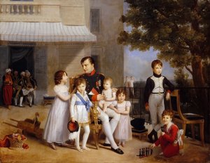 彼の子供たちに囲まれたシャトーサンクラウドのテラスにある皇帝ナポレオン1世 作： Louis Ducis