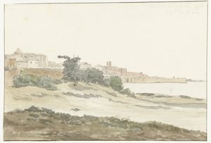 Gezicht op Barletta ゲレゲン アーン デ クスト 海岸から撮影したバルレッタ市の眺め (オブジェクトのタイトル) イタリア、シチリア、マルタの旅 - 1778 (シリーズタイトル)