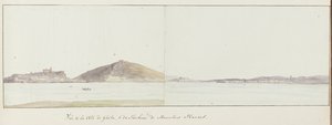 Gezicht op kust van Gaeta en mausoleum van Munatius Plancus (Lucio Munazio Planco) Vue de la côte de Gaëta, & du Tombeau de Munatius Plancus (オブジェクトのタイトル) イタリア、シチリア、マルテ島の航海 - 1778年（シリーズタイトル） 作： Louis Ducros