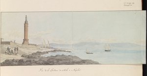 ナポリの桟橋にある灯台の眺め Vue de la Lanterne du Mole à Naples (オブジェクトのタイトル) イタリアの航海、シチリアとマルテの航海 - 1778年（シリーズタイトル） 作： Louis Ducros