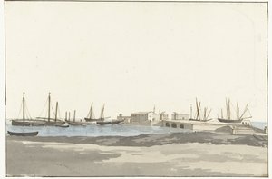 船のあるバルレッタ港 Mole du port de Barletta (オブジェクトのタイトル) イタリアの航海、シチリアとマルテの航海 - 1778年（シリーズタイトル） 作： Louis Ducros