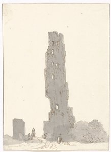 Ruïne van toren langs de grote weg tussen Terracina en Fondi テッラチーナとフォンディの間の幹線道路にあるトッレ デッレ セッテ ファッチャテ (オブジェクトのタイトル) イタリア、シチリア、マルタの旅 - 1778 (シリーズタイトル)