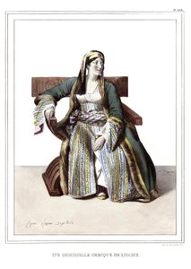 ダヴィッドの弟子であるルイ・デュプレ（1789-1837）が1825年に制作した「アテネとコンスタンティノープルへの旅、または自然の場所に描かれたギリシャ人とオスマン人の肖像、景色、衣装のコレクション」の中の、リヴァディのギリシャ人女性の作品。