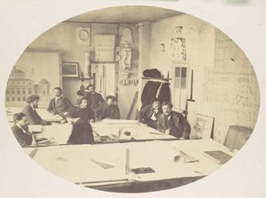 [新パリ・オペラ座の設計中、製図室にいるシャルル・ガルニエ］1870年頃 作： Louis Emile Durandelle