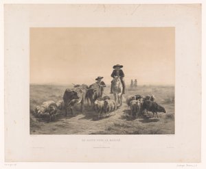 牛や羊を連れて市場に向かう農夫と羊飼い En route pour le marché (オブジェクトのタイトル) 作： Louis Emmanuel Soulange Teissier