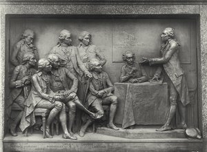 空気の分析結果を同僚に説明するAntoine Laurent Lavoisier（1743-94）（ブロンズ）（モノクロ写真 作： Louis Ernest Barrias
