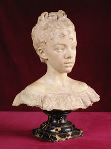 少女の肖像胸像（テラコッタと大理石の台座） 作： Louis Ernest Barrias