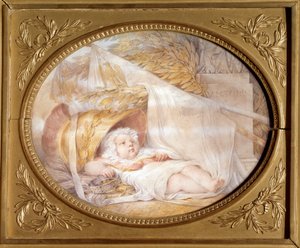 皇帝ナポレオン1世（1769-1821）の息子、ライヒシュタット公爵ナポレオン2世のマルスの兜をかぶったローマ王ベベ（1811-1832）の肖像 新生児。黒い石とベージュの溶岩紙 ウジェーヌ・イサベー（1803-1886）作 1811年3月 日。0,21x0,26 m Malmaison, musee d