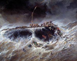 1823年のスリー・マツ・ル・エミリー号の沈没 ルイ・ガブリエル・ユージン・イサビー（1803-1886）の絵 1865年 ナント、ボザール美術館蔵 作： Louis Eugene Gabriel Isabey