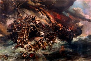 蒸気船「オーストリア」の火災 ルイ・ユージン・イサビー（1803-1886）の絵画 19世紀 パリ海洋博物館 作： Louis Eugene Gabriel Isabey