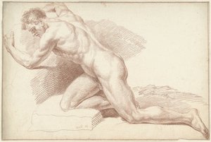 男性ヌード、ひざまずいて、左向き 作： Louis Fabritius Dubourg