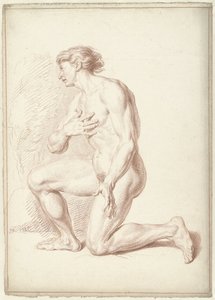 男性ヌード、ひざまずいて、左向き 作： Louis Fabritius Dubourg