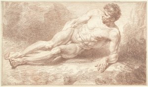 横向きに横たわり、左腕にもたれかかる男性の裸体 作： Louis Fabritius Dubourg
