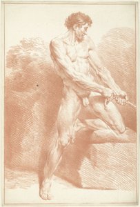 男性ヌード、立って、ロープを引っ張る 作： Louis Fabritius Dubourg