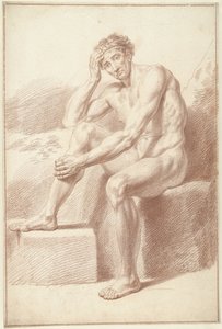 膝を立てて座っている男性のヌード 作： Louis Fabritius Dubourg