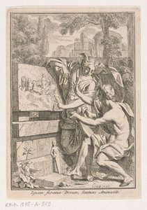 翼のある頭を持つ女性は、若い男に浅浮き彫りを示しています 作： Louis Fabritius Dubourg