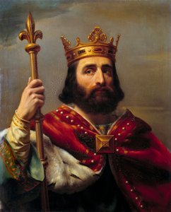 フランス王ペピン ザ ブリーフ (714-768) として知られるペピン 3 世の肖像画。 ルイ フェリックス アミエル (1802-1864) の絵画