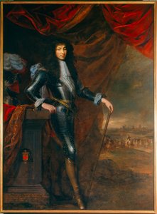 鎧を着た若いルイ14世（1638 - 1715）の足元の肖像。老年期のルイ・フェルディナン・エル（1612-1689）の作品とされる絵画 作： Louis Ferdinand (c.1612 89) (attr.to) Elle