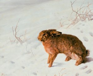 雪の中のウサギ、1875 作： Louis Ferdinand von Rayski