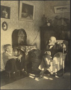 [書斎に座る男と少年]。 作： Louis Fleckenstein