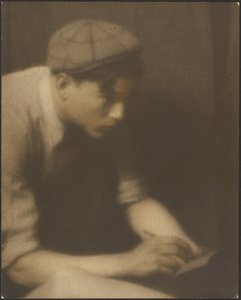 [メモを書いている若者の肖像] 作： Louis Fleckenstein