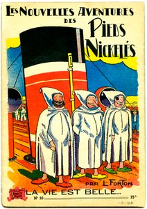 コミックアルバムの表紙。Les Nouvelle Adventures des Pieds Nickeles, La vie est belle, n.10 (カラーリトグラフ) 作： Louis Forton