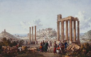 オリンピアのゼウス神殿からのアテネのアクロポリスの眺め、1786-87年 作： Louis Francois Cassas