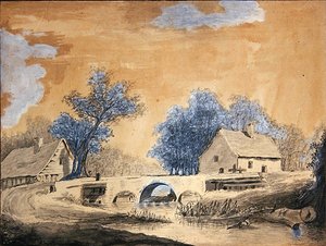 アムステルダム近郊の小さな橋の眺め 18世紀後半 紙にペン、インク、ウォッシュ 作： Louis Francois Cassas
