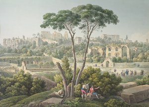 ローマのパラティーノの丘の景色、背景にセザールの宮殿の遺跡、1800年頃 作： Louis Francois Cassas