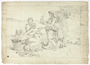 鍬を持つ天使と聖家族（レクト）；ルネットのためのスケッチの右半分（裏面） 作： Louis Gauffier