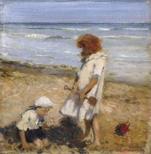 ビーチで遊ぶ（キャンバスに油彩） 作： Louis Ginnett