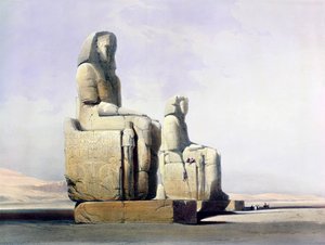 メムノンの巨像の詳細、エジプト・テーベ、1838年12月4日 1846年 作： Louis Haghe