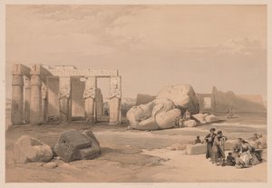 エジプトとヌビア：ボリュームII-No. 4、大巨像の断片、メムノニウム、1838年。 作： Louis Haghe