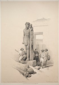 エジプトとヌビア：第2巻-第7巻、ワディサブアでの巨像、1838年。 作： Louis Haghe
