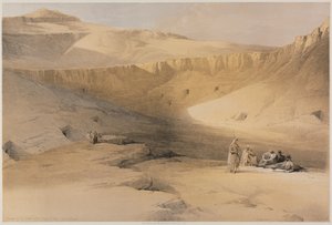 エジプトとヌビア、ボリュームII：テーベの王の墓への入り口、バブエルマルーク、1848年。 作： Louis Haghe
