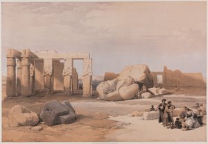 エジプトとヌビア、ボリュームII：記念碑での大巨像の断片、テーベ、1847年。 作： Louis Haghe