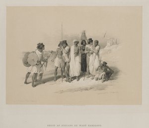 エジプトとヌビア、ボリュームII：ヌビア人グループ-ワディカーダシー、1847年。 作： Louis Haghe