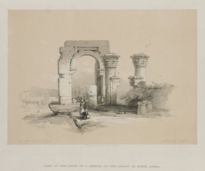 エジプトとヌビア、ボリュームII：遺跡-ヌビアのビゲ島の寺院、1847年。 作： Louis Haghe