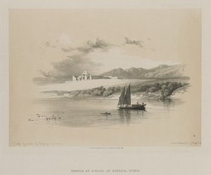 エジプトとヌビア、ボリュームII：ヌビアのハッサヤにあるアムダ神殿、1847年。 作： Louis Haghe