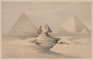 エジプトとヌビア：ボリュームI-No. 18、大スフィンクス、ギザのピラミッド、正面図、1839。 作： Louis Haghe