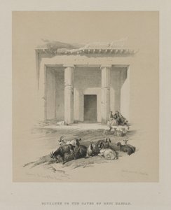 エジプトとヌビア、ボリュームI：1847年、ベニハサンの洞窟への入り口。 作： Louis Haghe