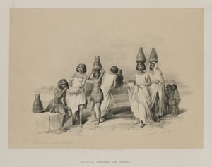 エジプトとヌビア、第1巻：1847年、ナイル川沿いのKortieでのヌビア女性。 作： Louis Haghe