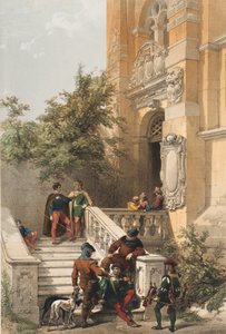 ハイデルベルク（城の大理石のポーチの使用人と廷臣）、1850 作： Louis Haghe