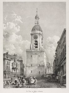 古いフランス、ピカルディの絵のようにロマンチックな旅：フランソワ・ボノメ（フランス、1809-1881）の後、ピカルディのアミアンの鐘楼