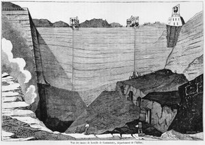 コメントでの炭鉱、Le Magasin Pittoresque、1835年のイラスト（bw写真） 作： Louis Henri Brévière