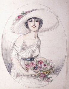 花束を持つ少女 作： Louis Icart