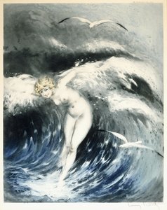 波の中のヴィーナス、c。 1931年（カラーエッチングとドライポイント）