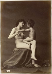 膝の上に裸の子供と一緒に座っている女性のヌードの習作 作： Louis Jean Baptiste Igout (attributed to)